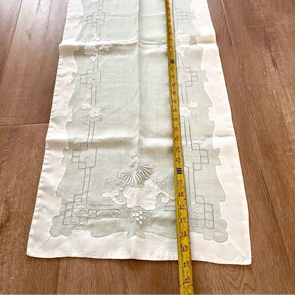 Vintage Green Embroidered Madeira Linen 7‎ PCs Placemats & Matching Table Runner